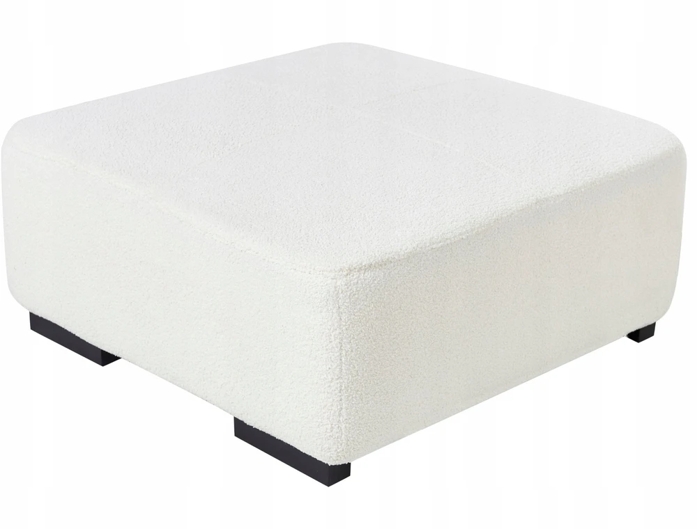 Beliani 4-vietė kampe sofa LUNGO Boucle, balta su otomanu, dešininė