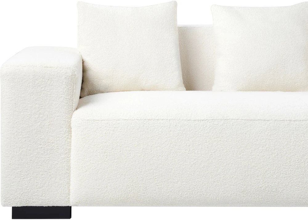 Beliani 4 vietų kampinė sofa LUNGO, „Boucle“ audinys, balta, su otomanu, kairinė