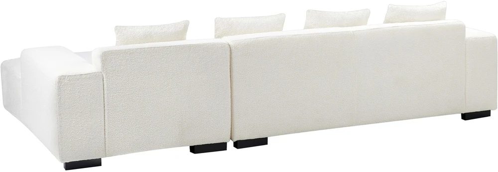 Beliani 4 vietų kampinė sofa LUNGO, „Boucle“ audinys, balta, su otomanu, kairinė