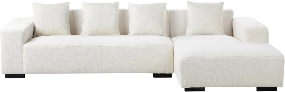 Beliani 4 vietų kampinė sofa LUNGO, „Boucle“ audinys, balta, su otomanu, kairinė