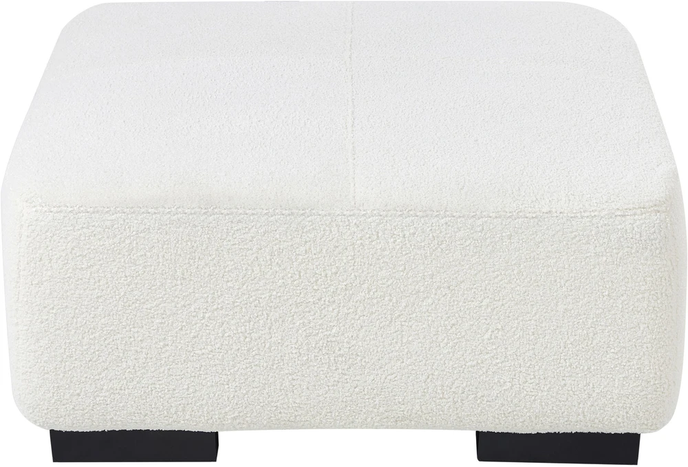 Beliani 4 vietų kampinė sofa LUNGO, „Boucle“ audinys, balta, su otomanu, kairinė