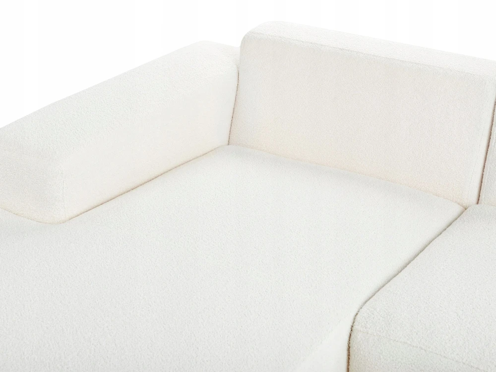 Beliani 4-vietė kampe sofa LUNGO Boucle, balta su otomanu, dešininė