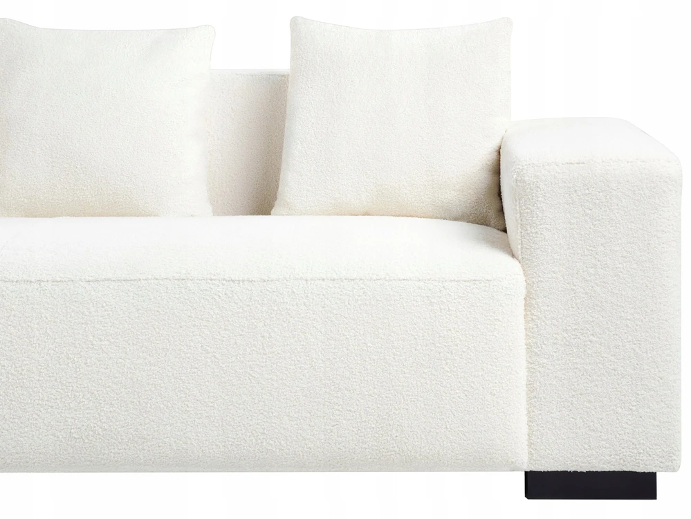 Beliani 4-vietė kampe sofa LUNGO Boucle, balta su otomanu, dešininė