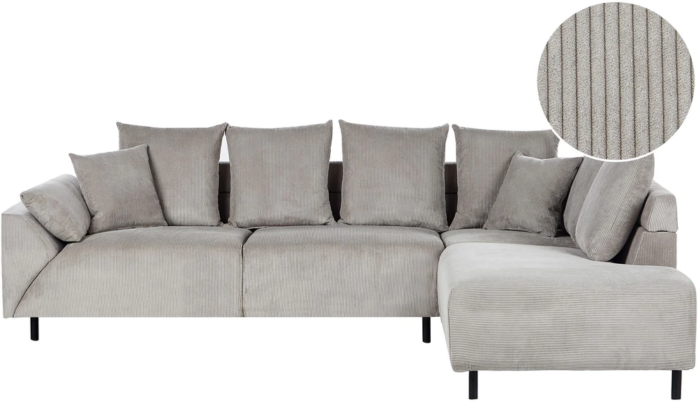 Beliani 4 vietų kampinė sofa LUNNER, veliūras, šviesiai pilka, kairinė