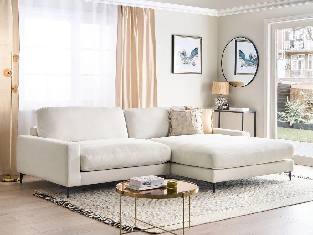 Beliani Trivietė kampinė sofa MALOY, šenilas, kreminė balta, kairinė