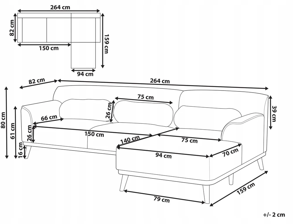 Beliani Trivietė kampinė sofa SIMOS, kreminė balta, kairinė