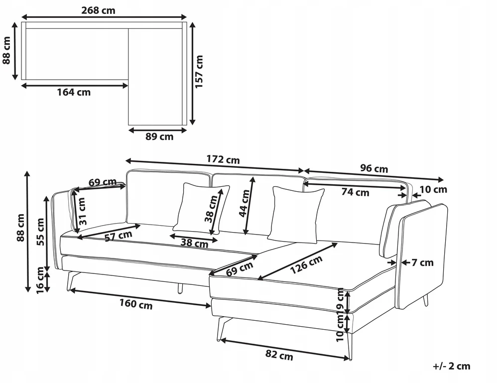 Beliani Kampinė sofa ALTAN, 3-vietė, bordo spalvos, kairinė