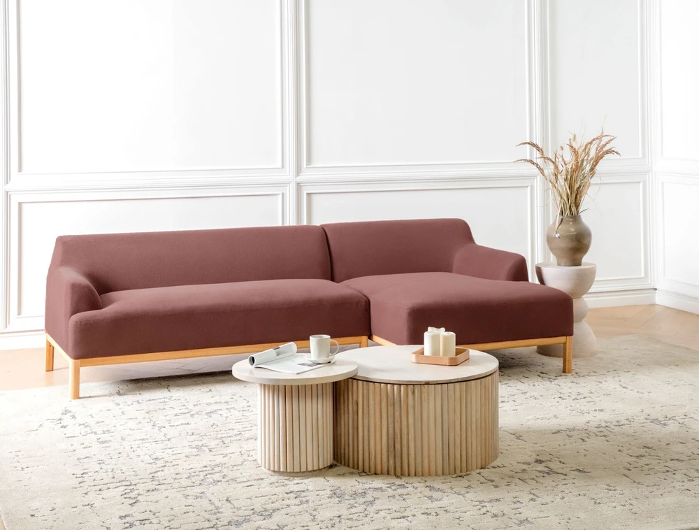 Beliani Trivietė kairinė kampinė sofa SOSJO burgundo spalvos