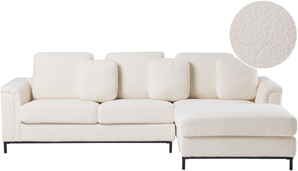 Beliani 4 vietų kampinė sofa OSLO Boucle balta kairinė