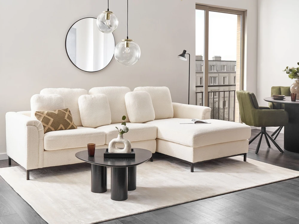 Beliani 4 vietų kampinė sofa OSLO Boucle balta kairinė
