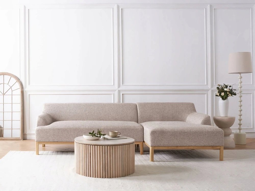 Beliani Trivietė kampinė sofa SOSJO, šviesiai ruda, kairinė