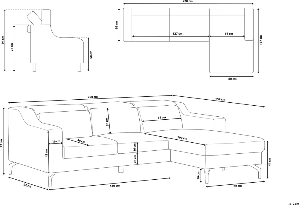 Beliani Keturvietė kampinė sofa GLOSLI tamsiai mėlyna, kairinė