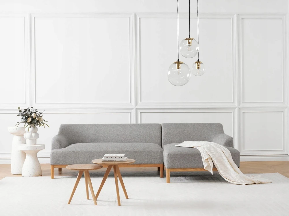 Beliani Trivietė kampinė sofa SOSJO šviesiai pilka kairinė