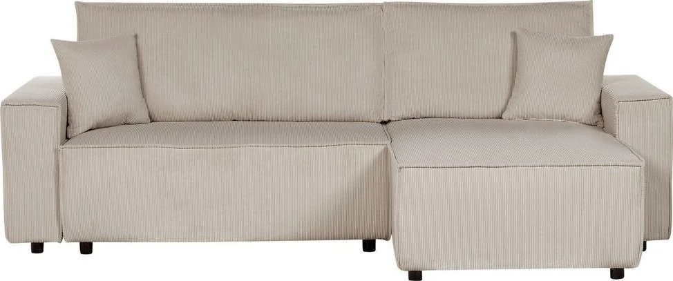Beliani Išskleidžiama 3 vietų kampinė sofa ABACKA, velvetas, smėlio spalvos, kairinė