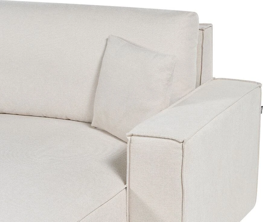 Beliani Trivietė išskleidžiama sofa KARILA, šviesiai smėlio spalvos, su patalynės dėže, kairinė