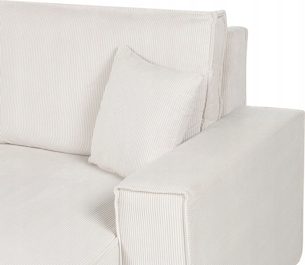 Sofa Beliani Išskleidžiamas kampe statomas 3 vietų sofos komplektas ABACKA, velvetas, kreminė balta, kairinė pusė