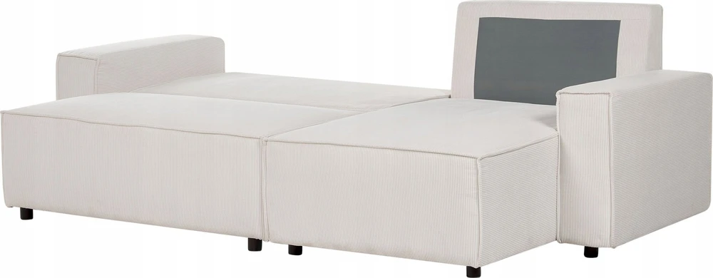 Sofa Beliani Išskleidžiamas kampe statomas 3 vietų sofos komplektas ABACKA, velvetas, kreminė balta, kairinė pusė