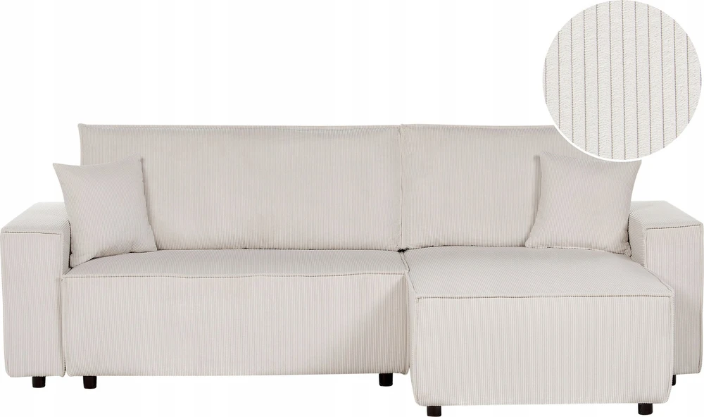 Sofa Beliani Išskleidžiamas kampe statomas 3 vietų sofos komplektas ABACKA, velvetas, kreminė balta, kairinė pusė
