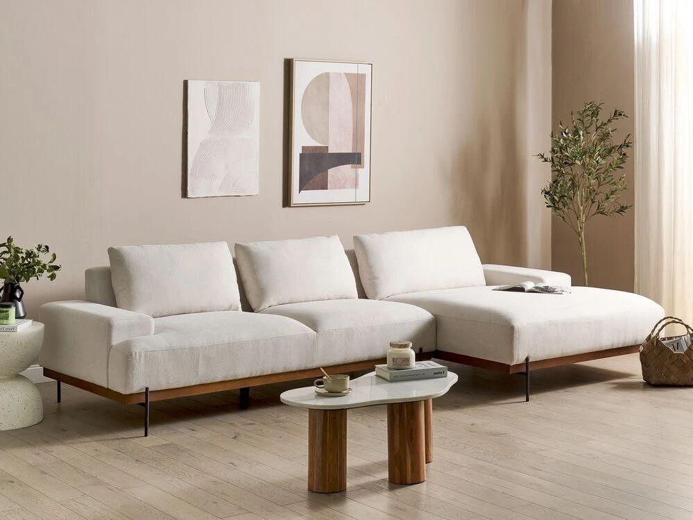 Beliani Kampinė sofa 4 asmenims MARIFERD šviesiai smėlio spalvos kairinė