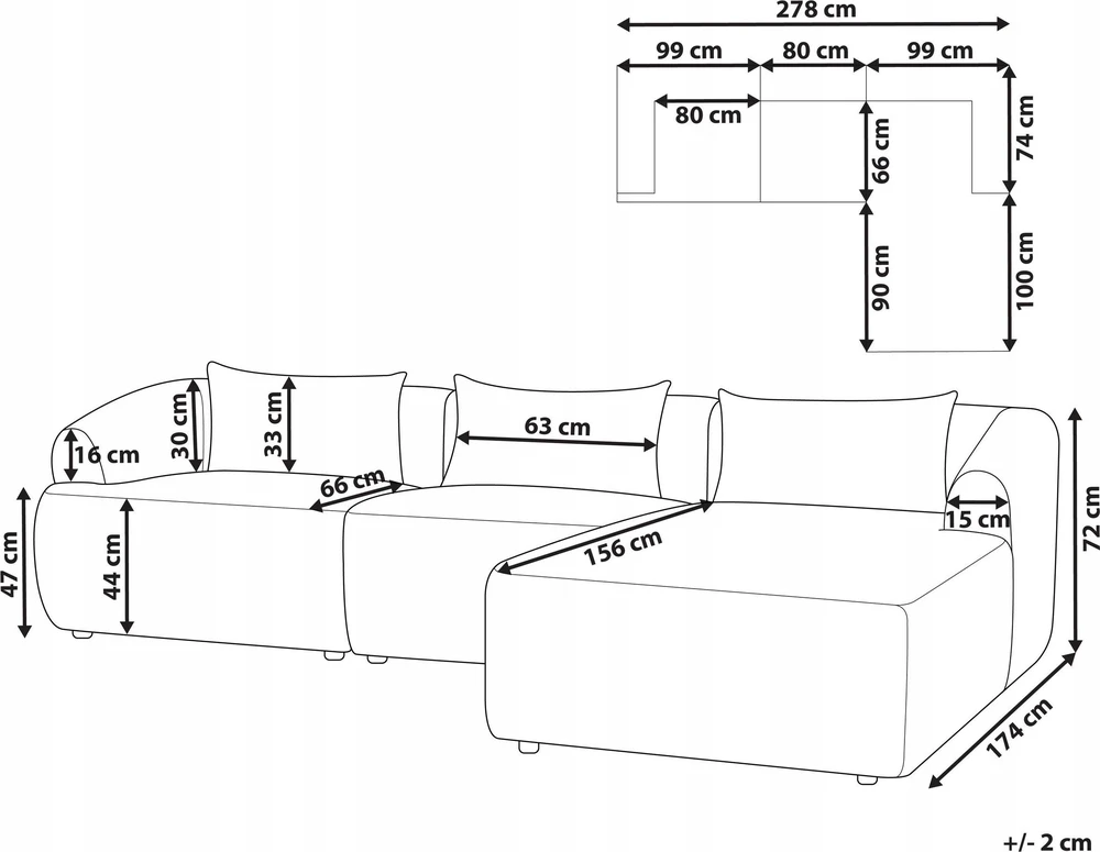 Beliani Trivietė kampinė sofa SVANSELE šviesiai smėlinė kairinė