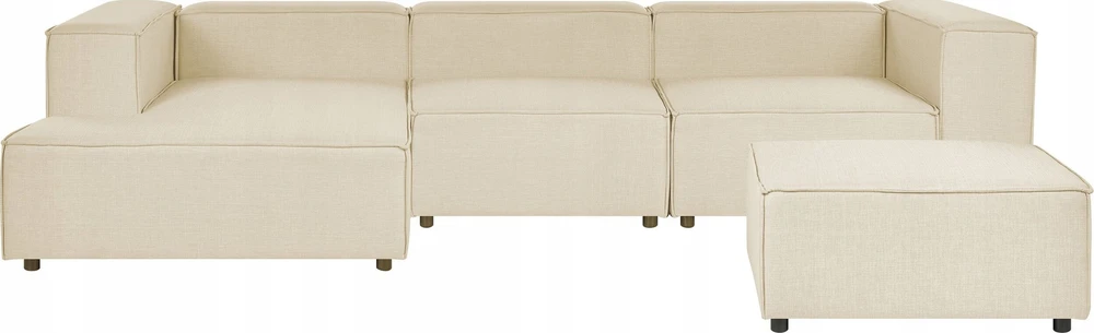 Beliani Trijų vietų modulinė kampinė sofa APRICA, sintetinio lino audinys, smėlio spalvos, su dešinine otomane