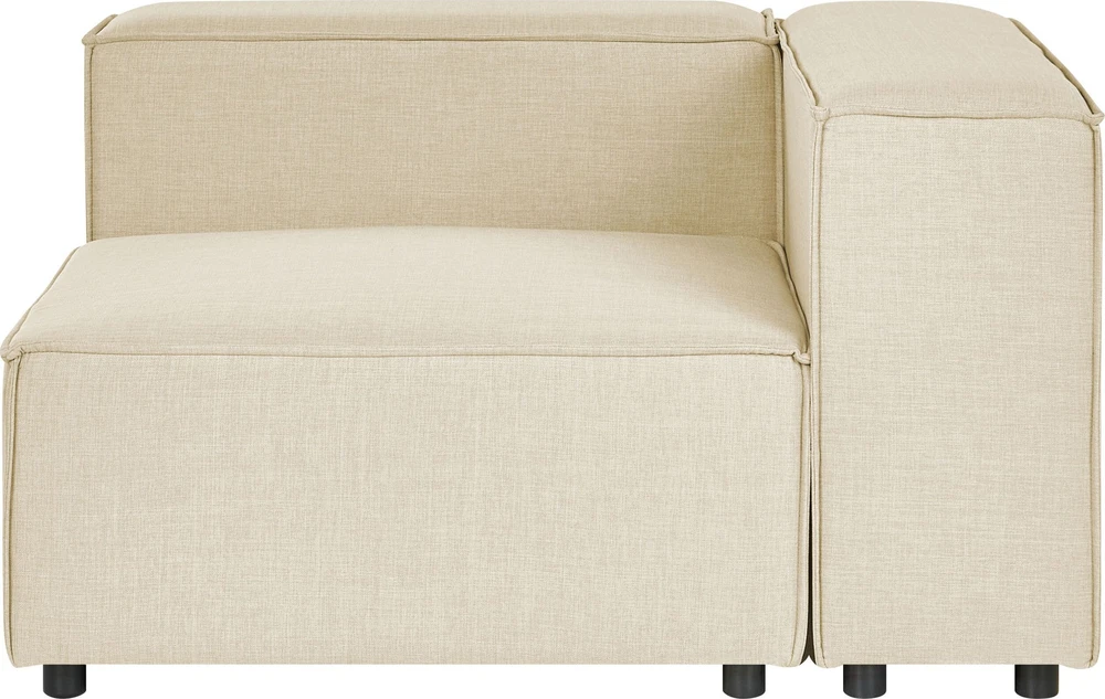 Beliani Trijų vietų modulinė kampinė sofa APRICA, sintetinio lino audinys, smėlio spalvos, su dešinine otomane