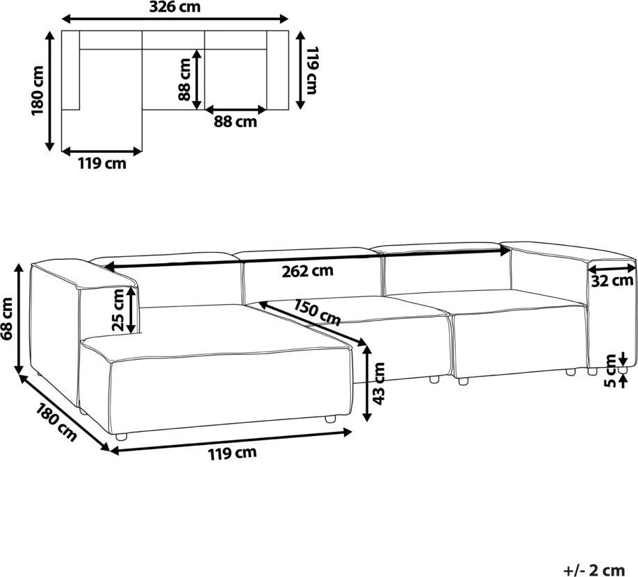 Beliani Modulinė 3 vietų sofa APRICA iš sintetinio lino, smėlio spalvos, dešininė