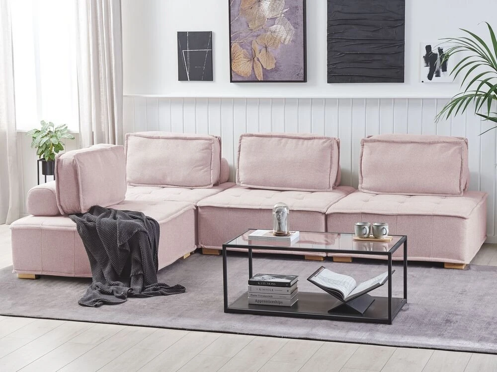 Beliani 4 vietų modulinė kampinė sofa TIBRO dešininė rožinė