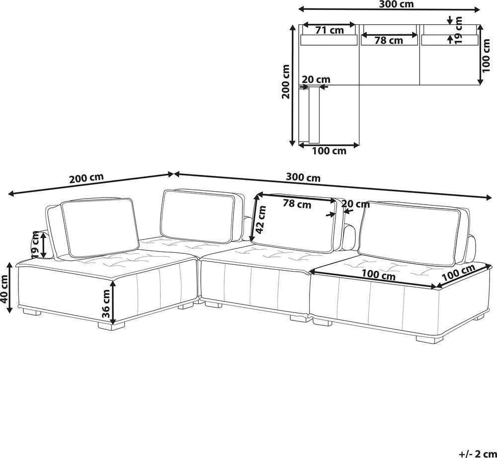 Beliani Modulinė kampinė sofa 4 asmenims TIBRO, dešininė, šviesi smėlio spalva