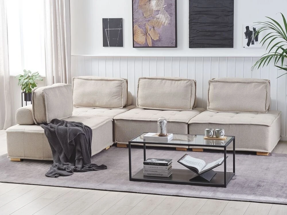 Beliani Modulinė kampinė sofa 4 asmenims TIBRO, dešininė, šviesi smėlio spalva
