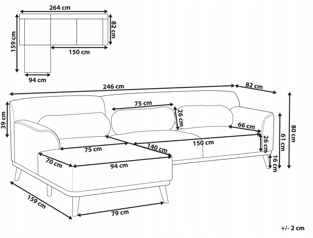 Beliani Trivietė kampinė sofa SIMOS, kreminės spalvos, dešininė