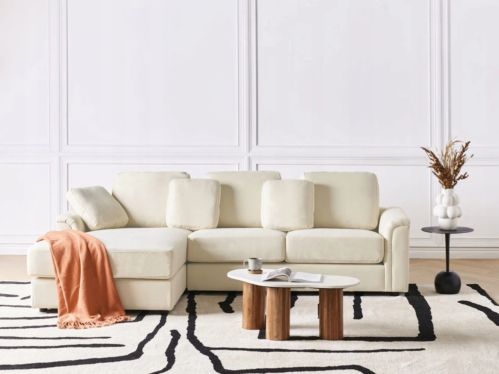 Beliani Kampinė sofa 4 asmenims KOHLO Šviesiai smėlio spalvos Dešininė