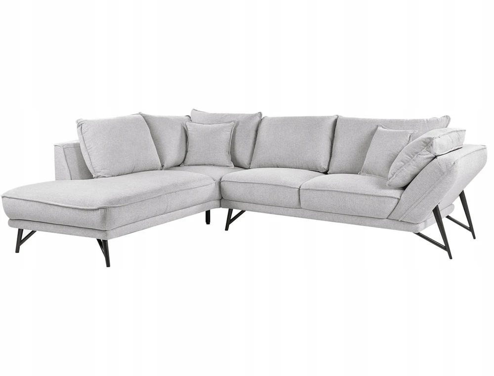 Beliani Trivietė kampinė sofa ELGA, linas, šviesiai pilka, dešininė