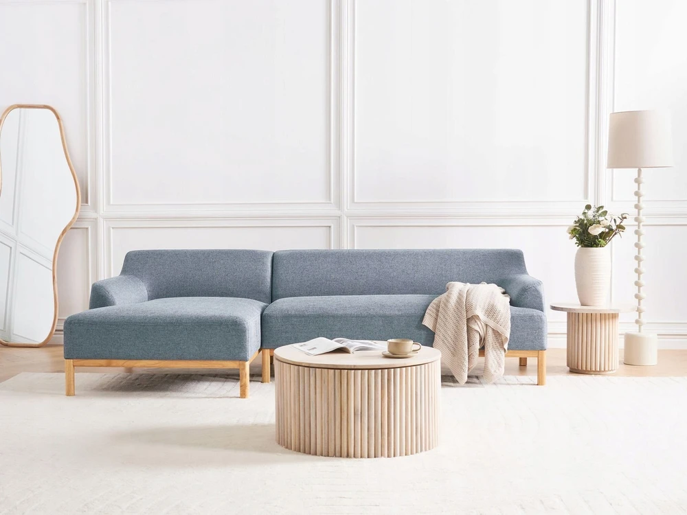 Beliani Trivietė kampinė sofa SOSJO mėlyna, dešininė