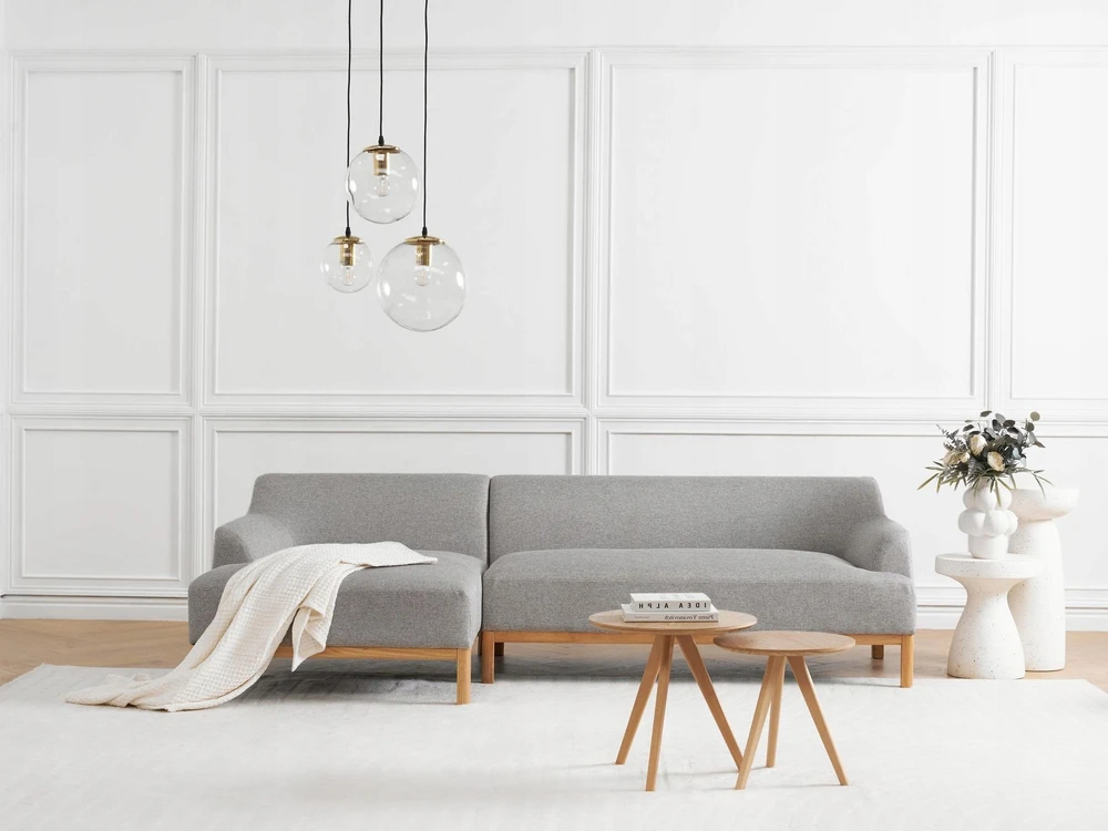 Beliani Trivietė kampinė sofa SOSJO šviesiai pilka dešininė