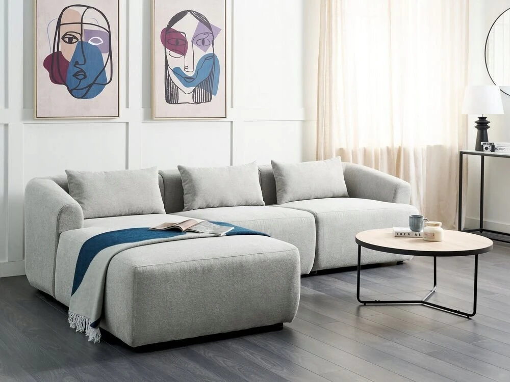Beliani 3-vietė kampinė sofa SVANSELE šviesiai pilka dešininė