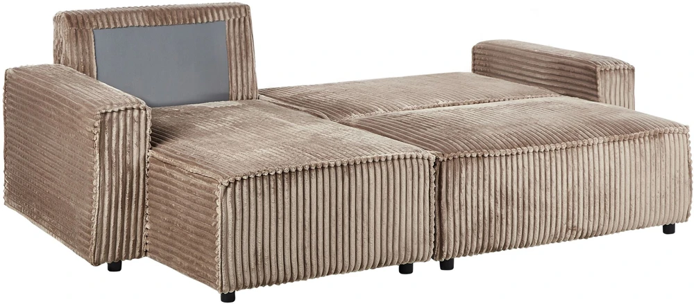 Beliani Išskleidžiama 3 vietų kampinė sofa ABACKA, velvetas, šviesiai ruda, su patalynės dėže, dešininė
