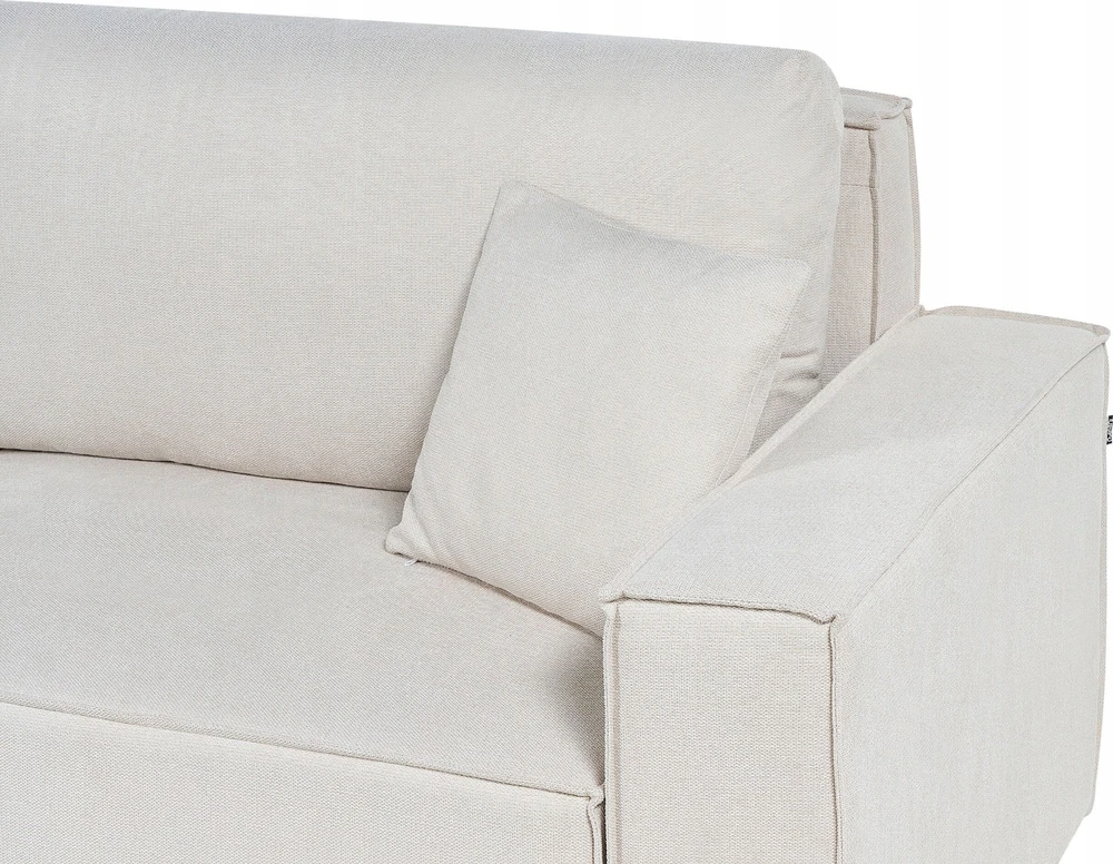 Beliani Trivietė kampinė sofa KARILA, šviesiai smėlio spalvos, su miegojimo funkcija ir patalynės dėže, dešininė