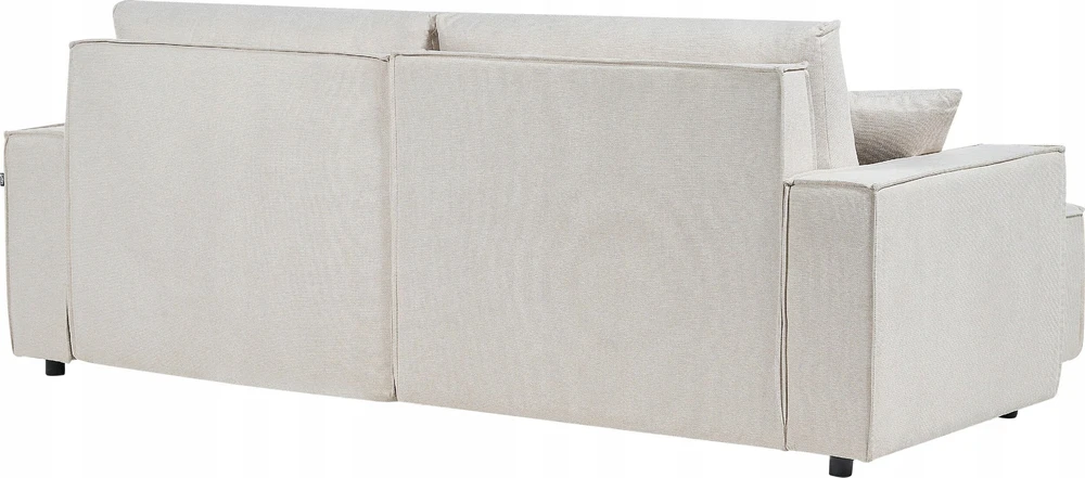 Beliani Trivietė kampinė sofa KARILA, šviesiai smėlio spalvos, su miegojimo funkcija ir patalynės dėže, dešininė