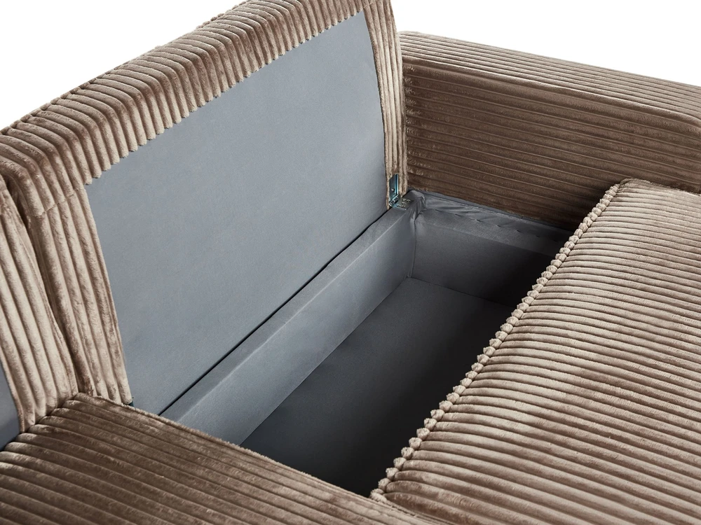 Beliani Išskleidžiama 3 vietų kampinė sofa ABACKA, velvetas, šviesiai ruda, su patalynės dėže, dešininė