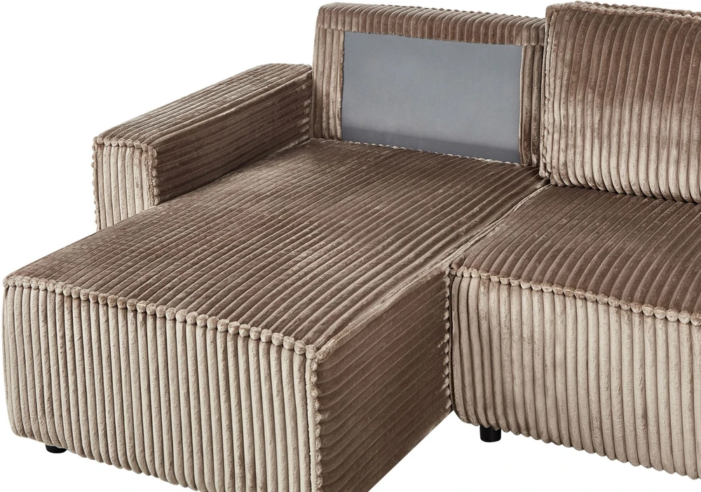 Beliani Išskleidžiama 3 vietų kampinė sofa ABACKA, velvetas, šviesiai ruda, su patalynės dėže, dešininė