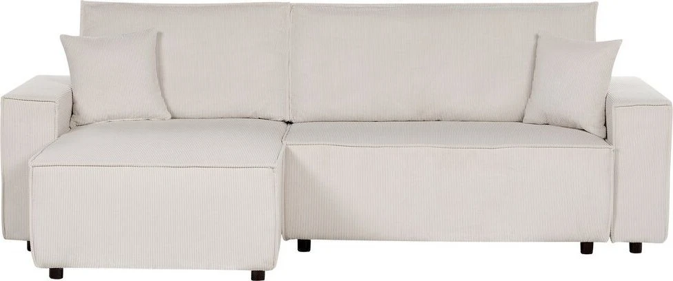 Beliani Išskleidžiama kampinė sofa ABACKA, 3 vietų, velvetinė, kreminė balta, dešininė