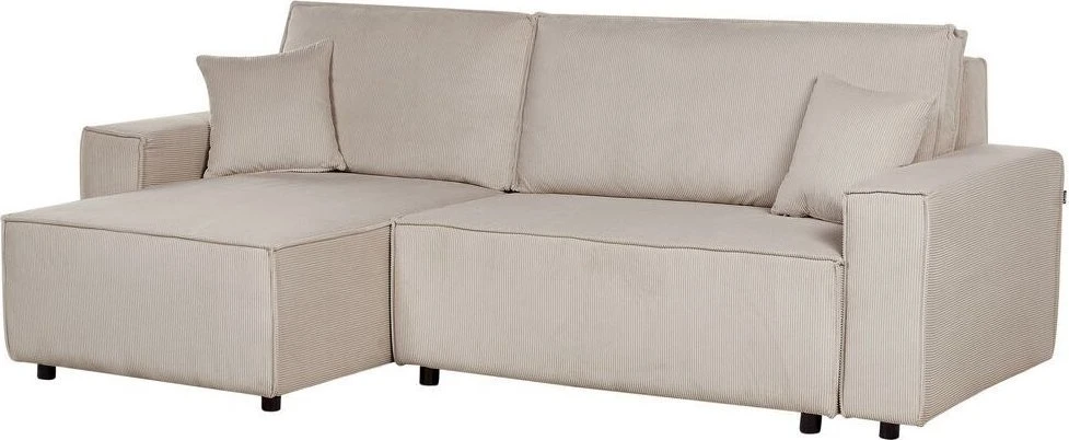 Beliani Išskleidžiama kampinė sofa ABACKA, Velvetas, Smėlio spalva, Dešininė
