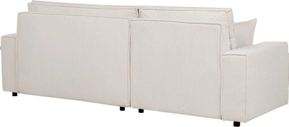 Beliani Išskleidžiama kampinė sofa ABACKA, 3 vietų, velvetinė, kreminė balta, dešininė