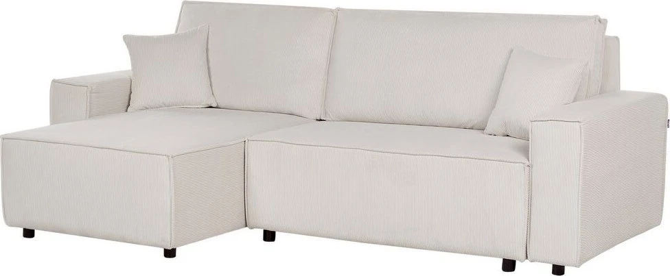 Beliani Išskleidžiama kampinė sofa ABACKA, 3 vietų, velvetinė, kreminė balta, dešininė