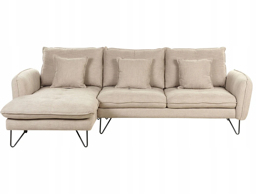 Beliani Trivietė kampinė sofa SERSAN šenilo audinio, smėlio spalvos, dešininė