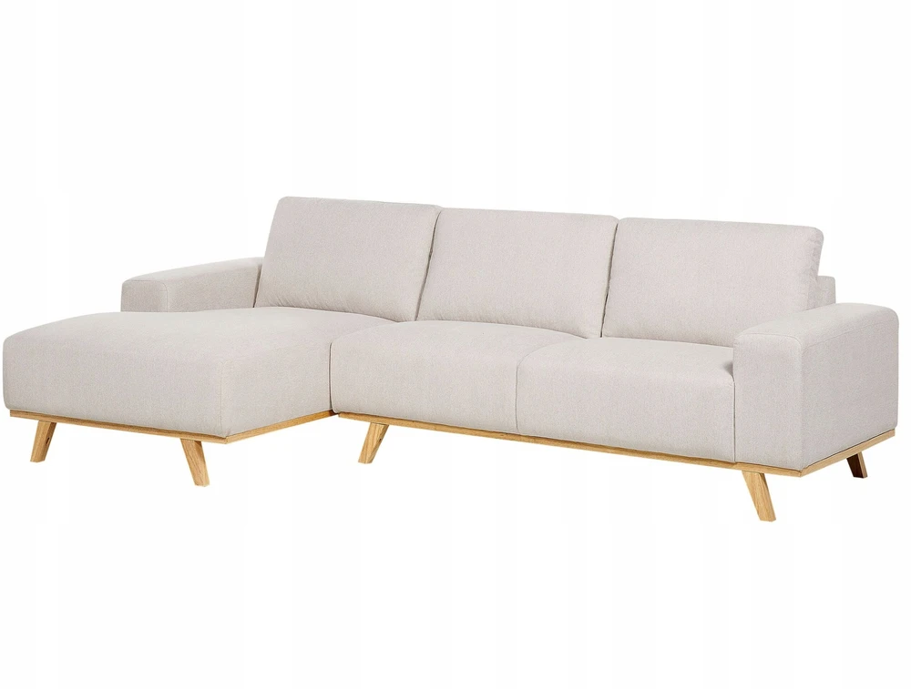 Beliani 3 vietų kampinė sofa NORA, smėlio spalvos, dešininė