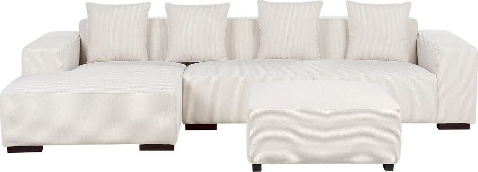 Beliani LUNGO 4 vietų kampinė sofa, velvetas, kreminė balta, dešininė