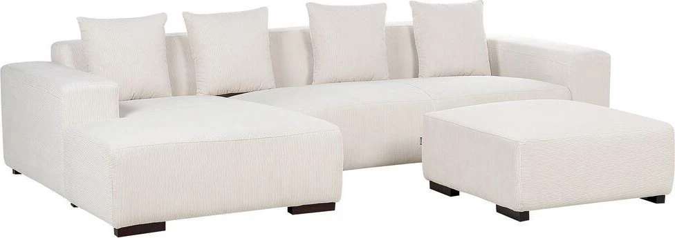 Beliani LUNGO 4 vietų kampinė sofa, velvetas, kreminė balta, dešininė