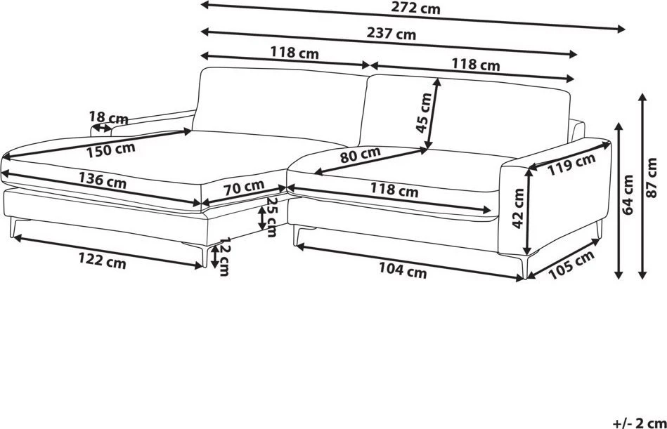 Beliani 3 vietų kampinė sofa MALOY, šenilas, šviesiai pilka, dešininė